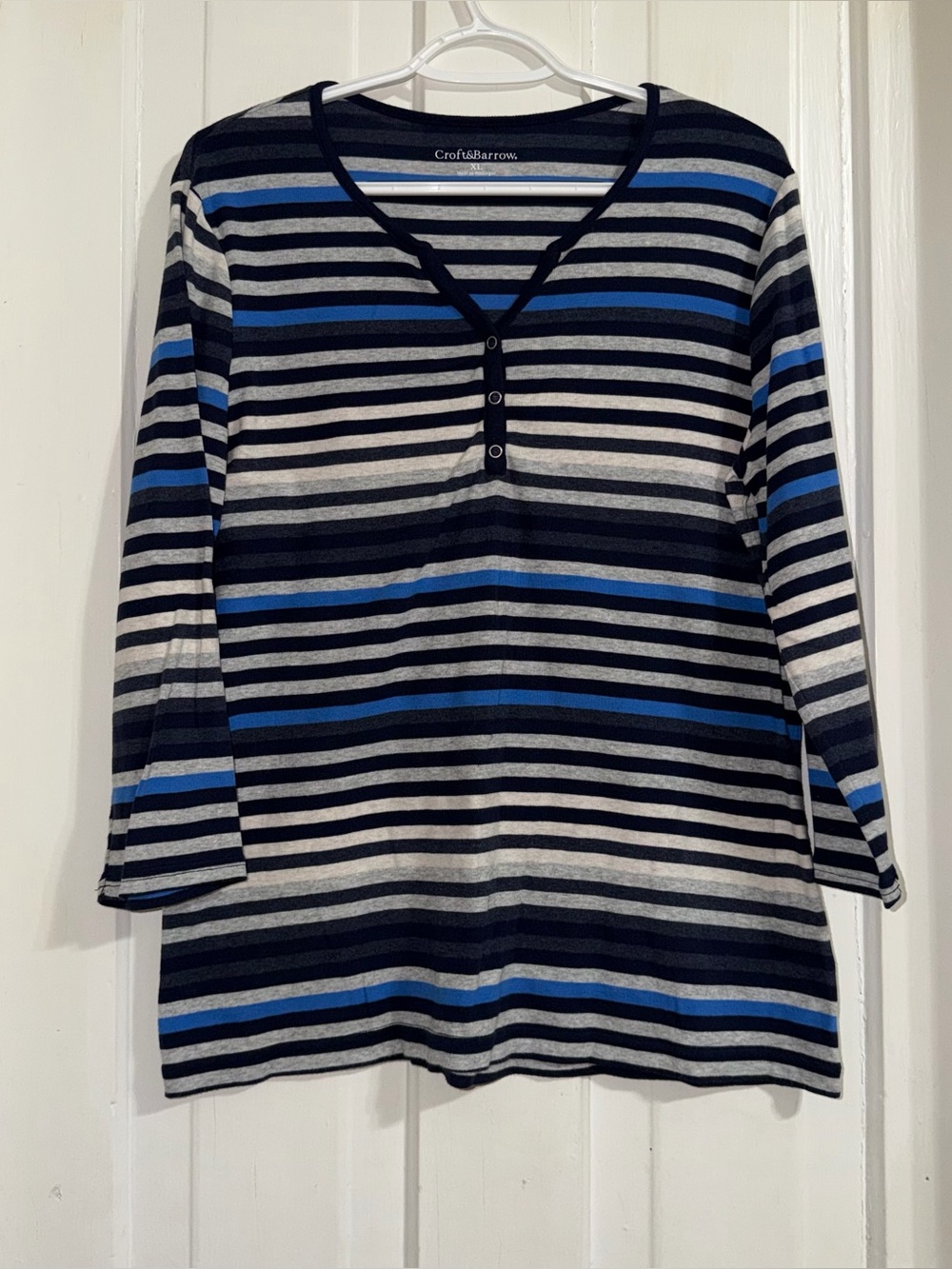 croft & barrow womens size XL shirt Striped Henley Long Sleeve Top